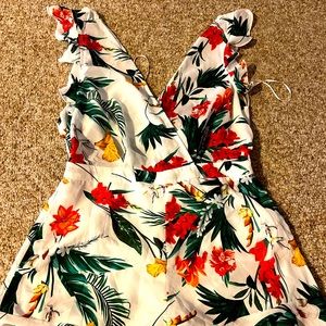 White tropical tie back romper